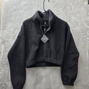Zaful Faux Fur Crop Sweater Black Size 4 NWT